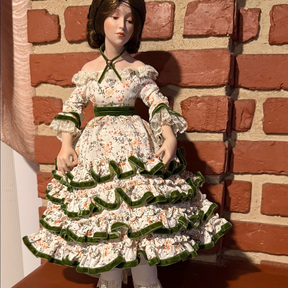 Floral Porcelain Doll with Lace Trim
